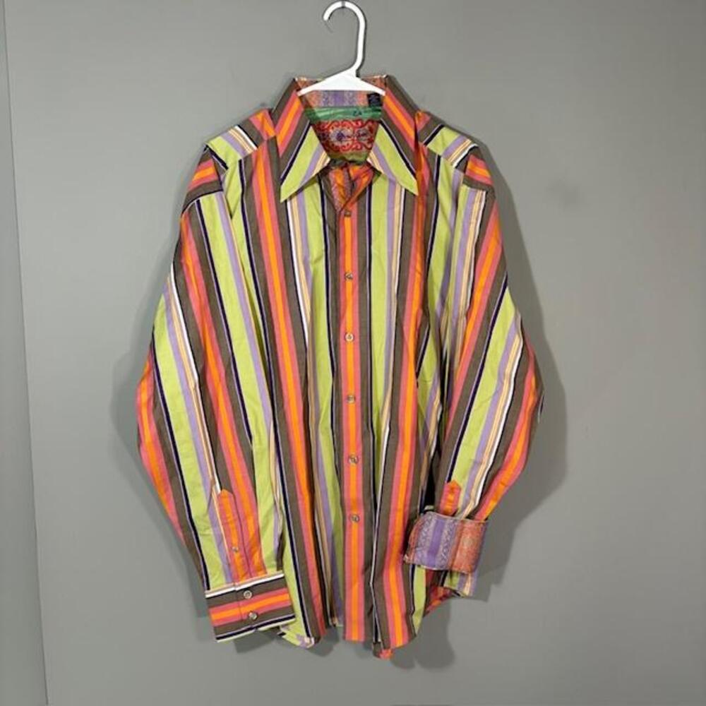 Robert Graham Shirt Mens XL Multicolor Stripe Long Sleeve Button Up Cotton Silk